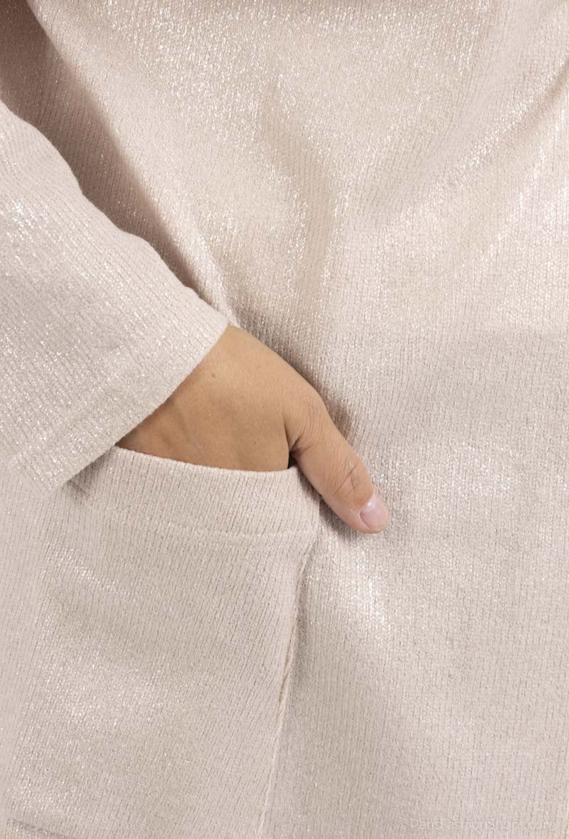 Sequin knitted cardigan with dropped shoulder i Stor Storlek