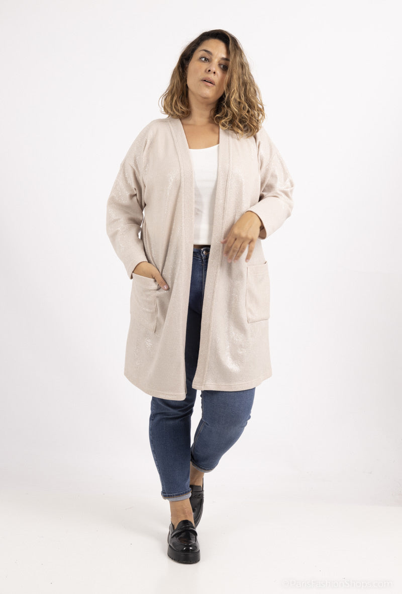 Plus Size Sequin knitted cardigan with dropped shoulder