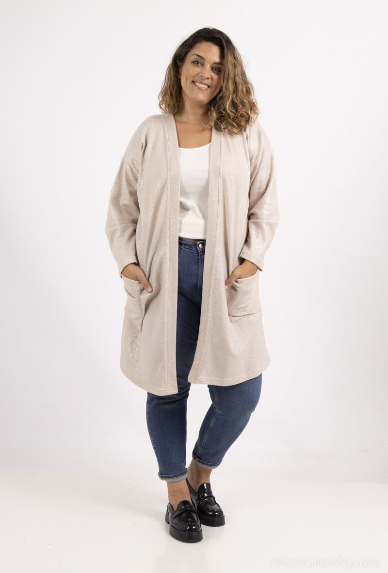 Sequin knitted cardigan with dropped shoulder i Stor Storlek