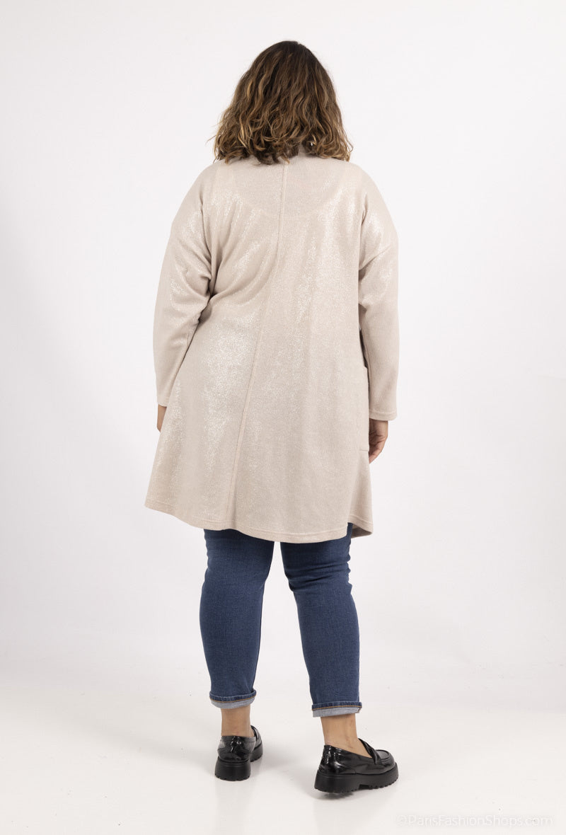 Sequin knitted cardigan with dropped shoulder i Stor Storlek