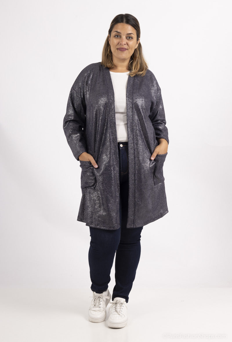 Plus Size Sequin knitted cardigan with dropped shoulder
