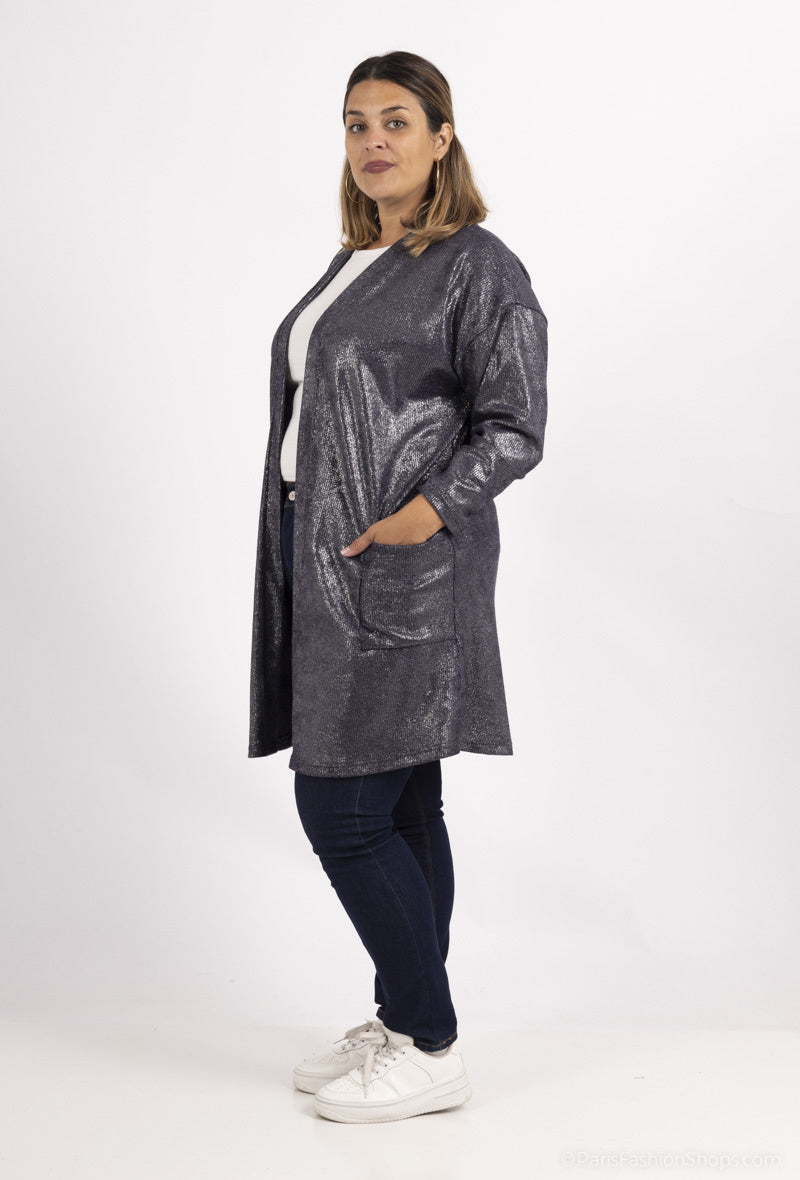 Sequin knitted cardigan with dropped shoulder i Stor Storlek