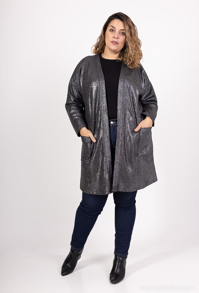 Plus Size Paljetter Stickad Cardigan med Droppad Axel