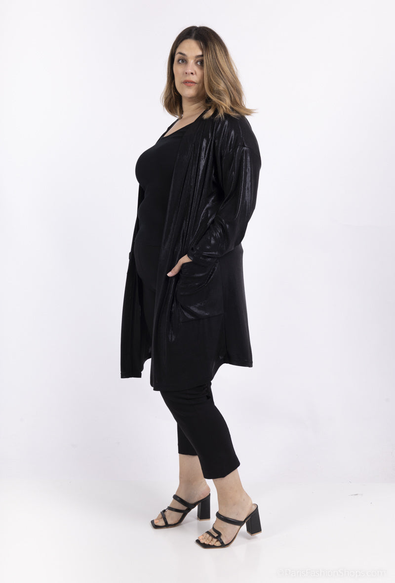 Plus Size Dropped Shoulder Sequin Cardigan