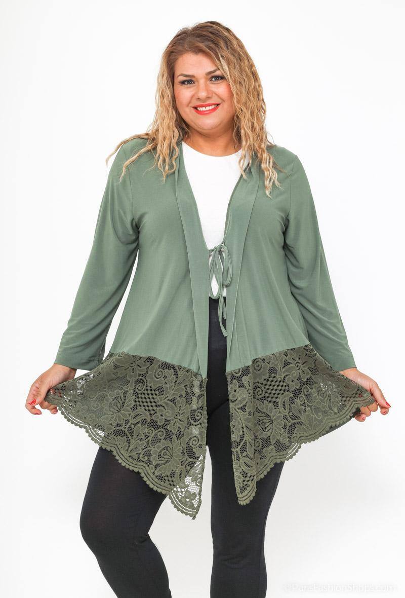 Plus Size Fluid Knut Cardigan med Spets