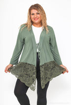 Plus Size Fluid Knut Cardigan med Spets