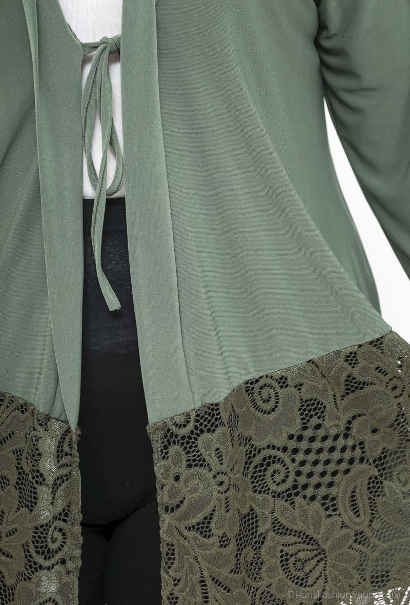 Plus Size Fluid Knut Cardigan med Spets