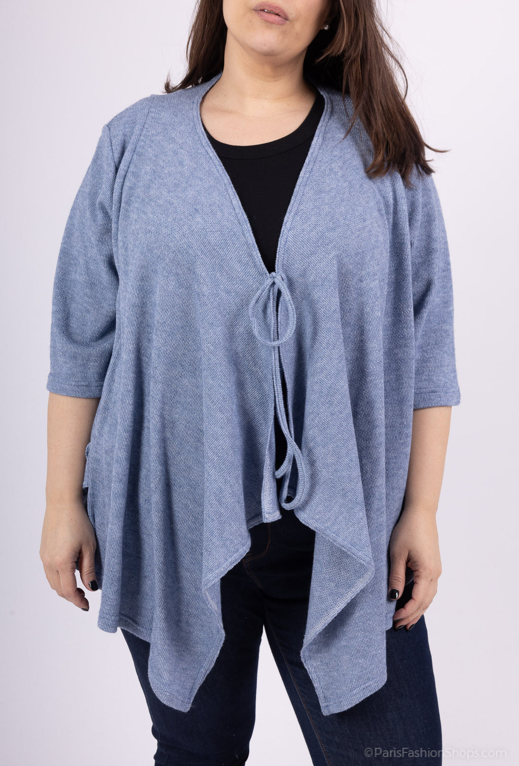 Plus Size Flowy Cardigan med Stickad Slips