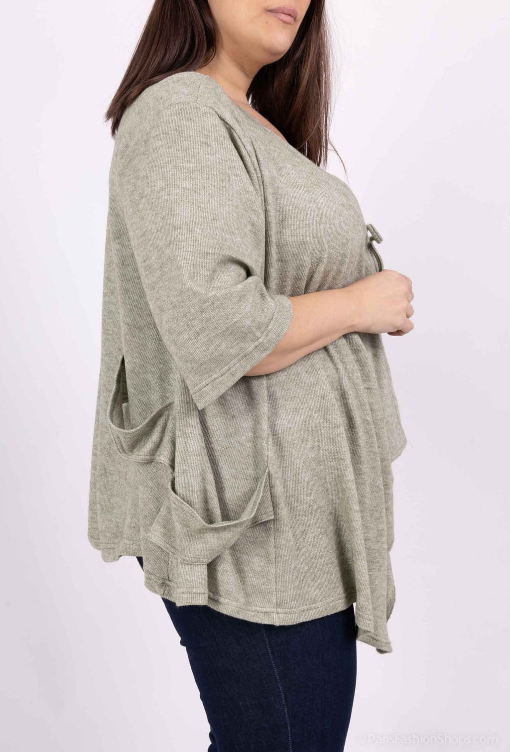 Plus Size Flowy Cardigan med Stickad Slips