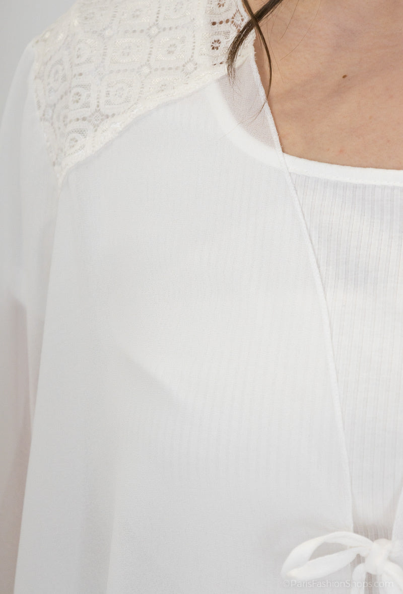 Plus Size Lång Spets Cardigan med Slips