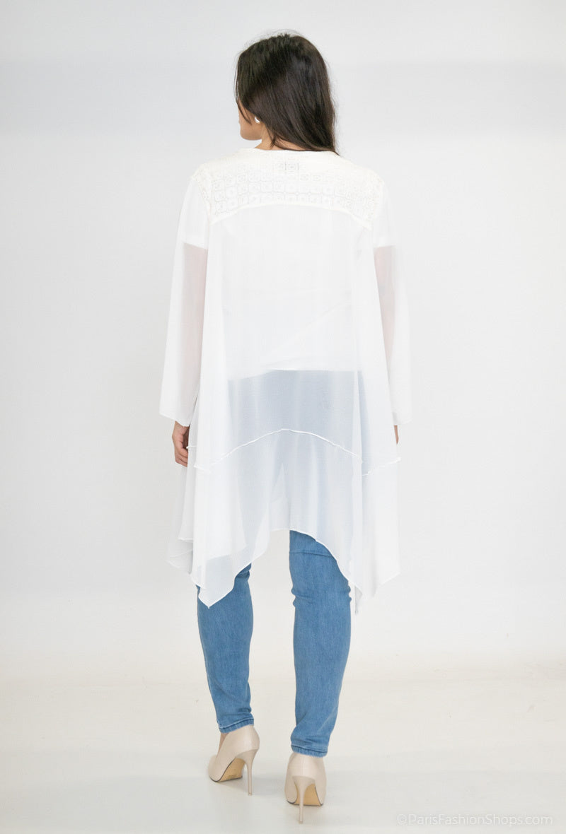 Plus Size Lång Spets Cardigan med Slips