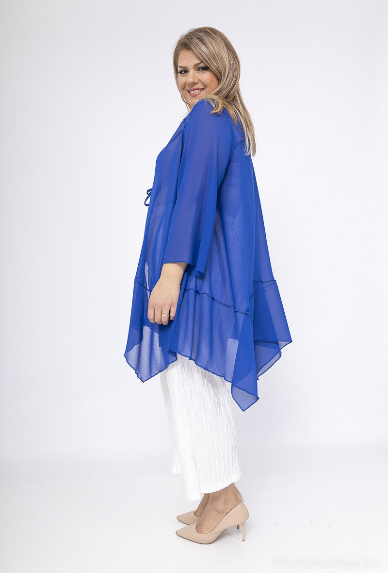 Plus Size Lång Vev Lace Cardigan med Båge