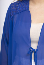Plus Size Lång Vev Lace Cardigan med Båge