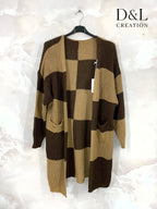 Long plaid knit cardigan sizes 40 to 56 i Stora Storlekar