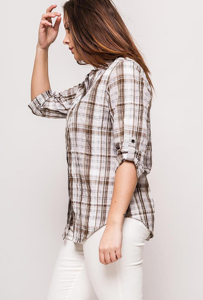 Plus Size Check Shirt i Bomullsmix