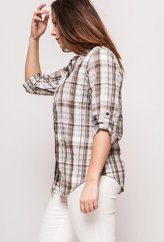 Plus Size Check Shirt i Bomullsmix