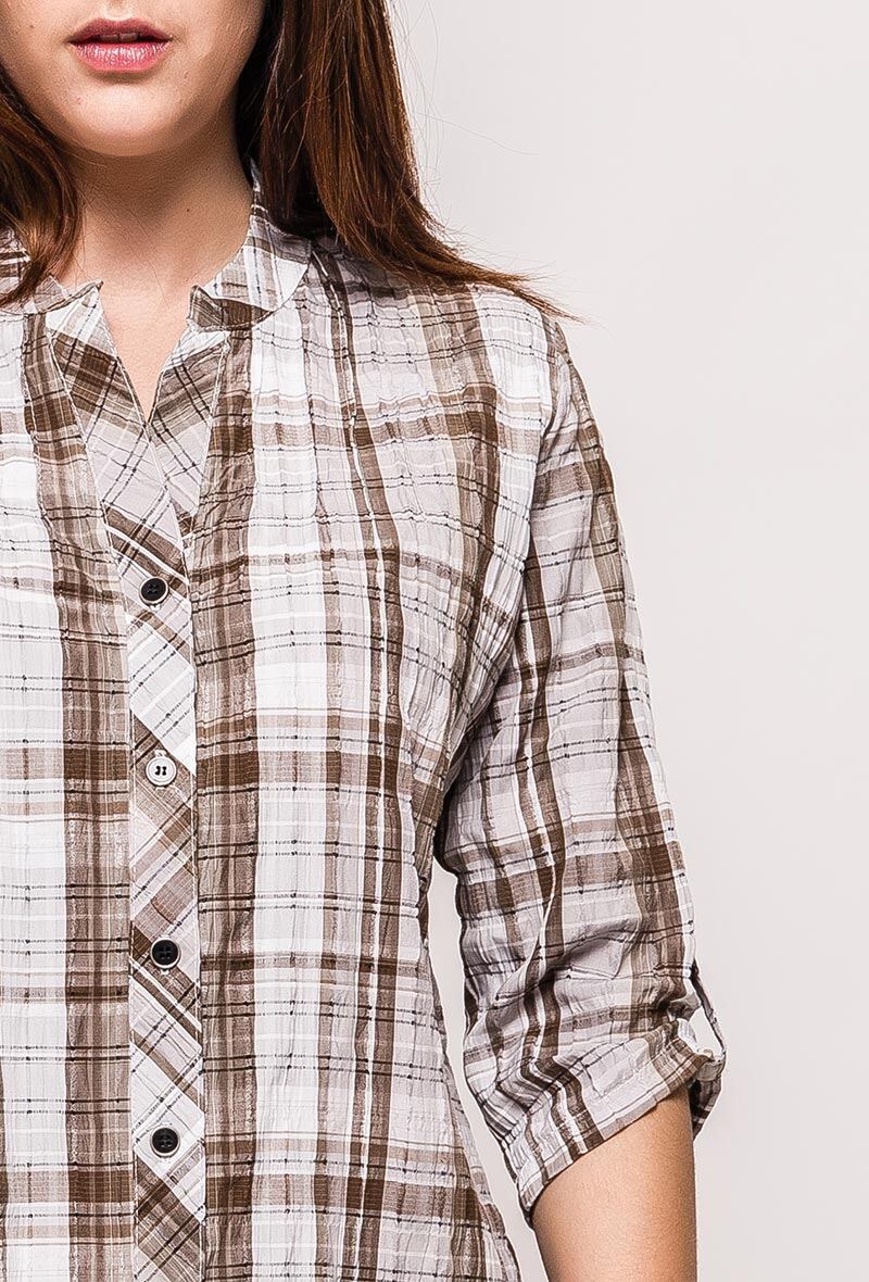 Plus Size Rutiga Skjorta i Bomullsmix