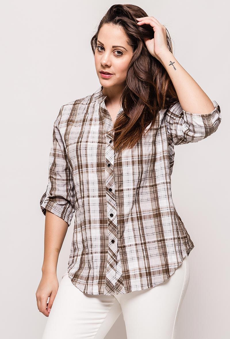 Plus Size Check Shirt i Bomullsmix