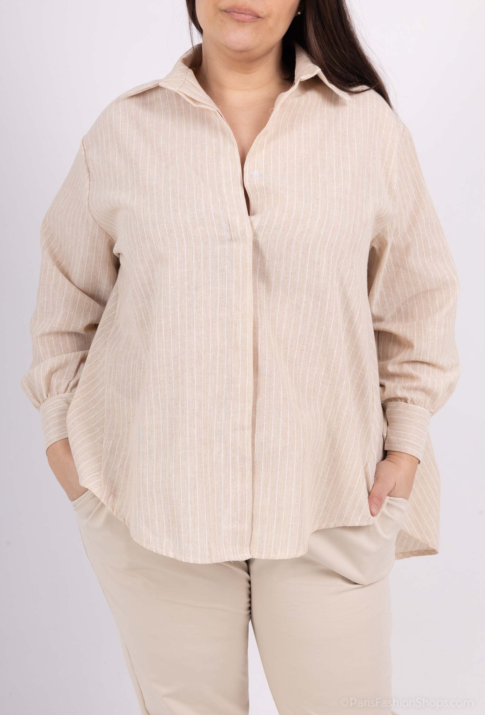 Plus Size Randig Oxford Skjorta i Mjukt Bomull