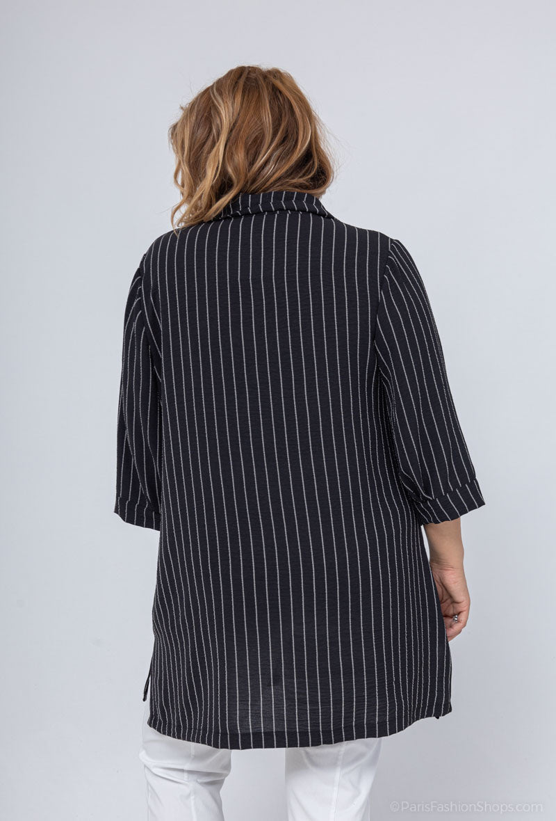 Randig Plus Size Skjorta med 3/4 ärmar