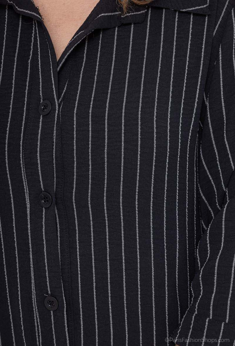 Randig Plus Size Skjorta med 3/4 ärmar