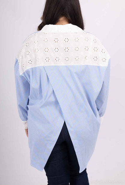 Plus Size Stripe cotton shirt with open crossed back