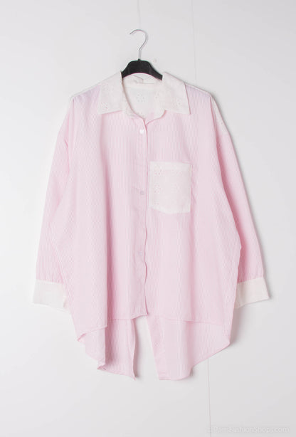 Plus Size Stripe cotton shirt with open crossed back