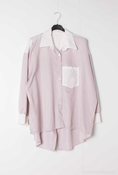Plus Size Stripe cotton shirt with open crossed back