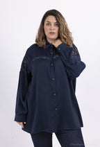 Plus Size Satin Skjorta med Spets