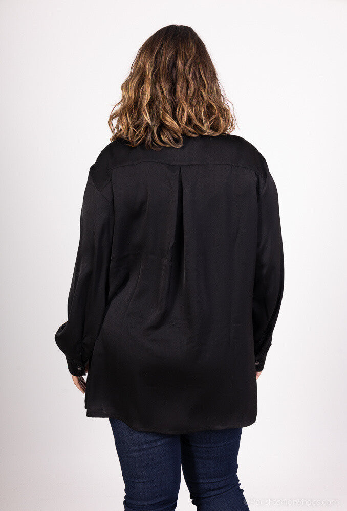Plus Size Satin Skjorta med Spets
