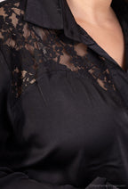 Plus Size Satin Skjorta med Spets
