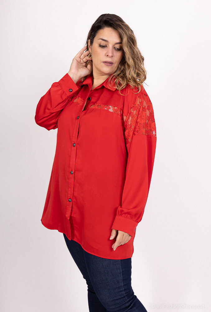 Plus Size Satin shirt with lace