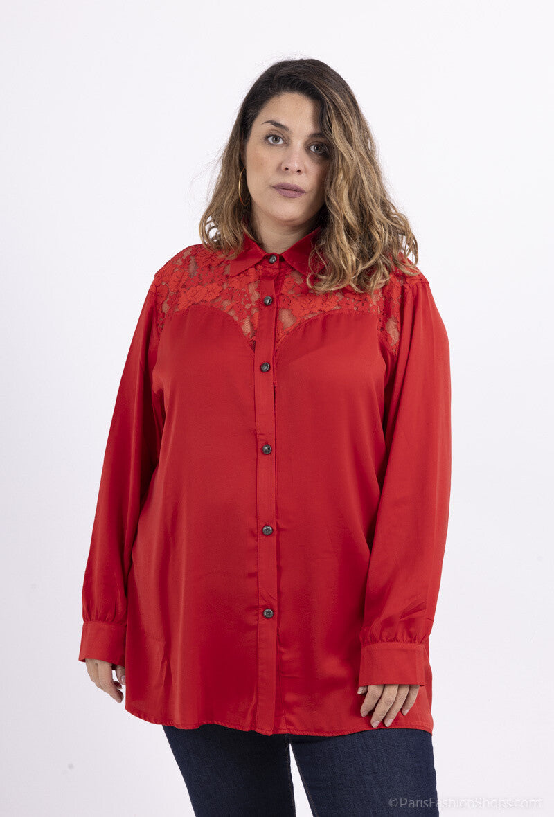 Plus Size Satin shirt with lace
