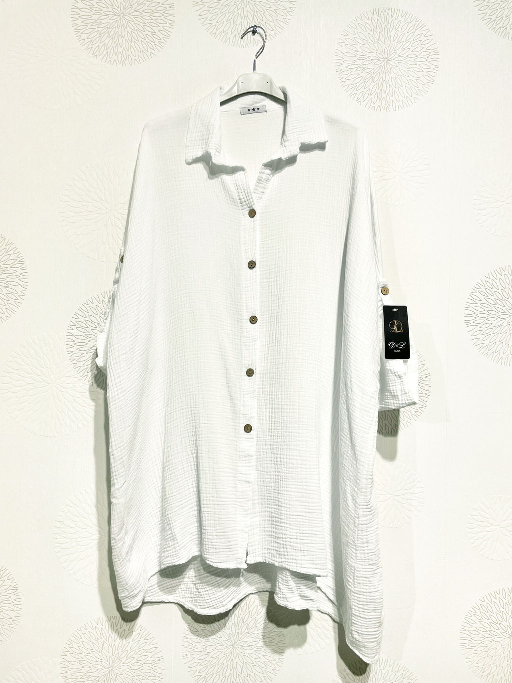 Plus Size Large size buttoned shirt in double cotton gauze T40 to T58