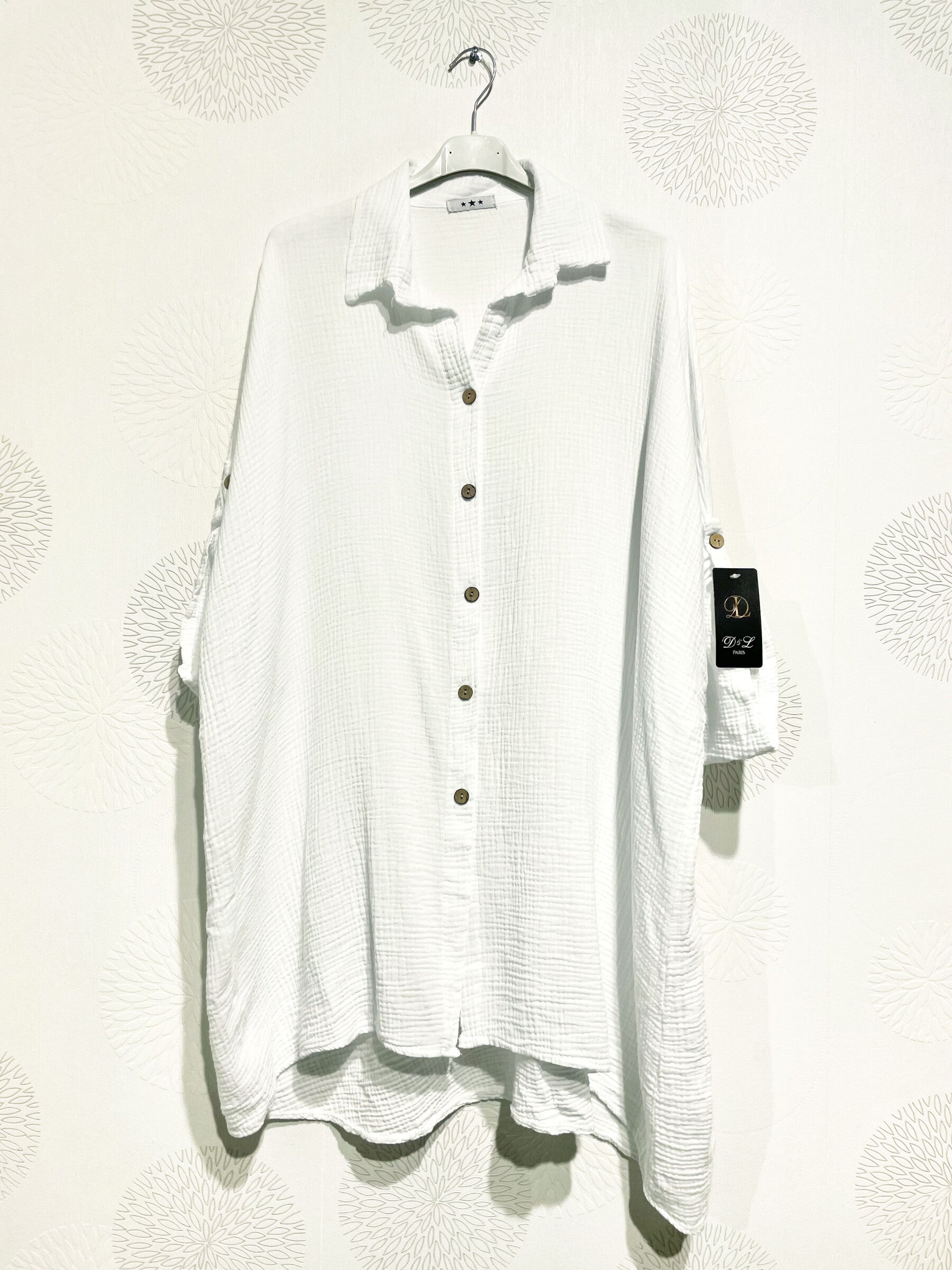 Plus Size Large size buttoned shirt in double cotton gauze T40 to T58