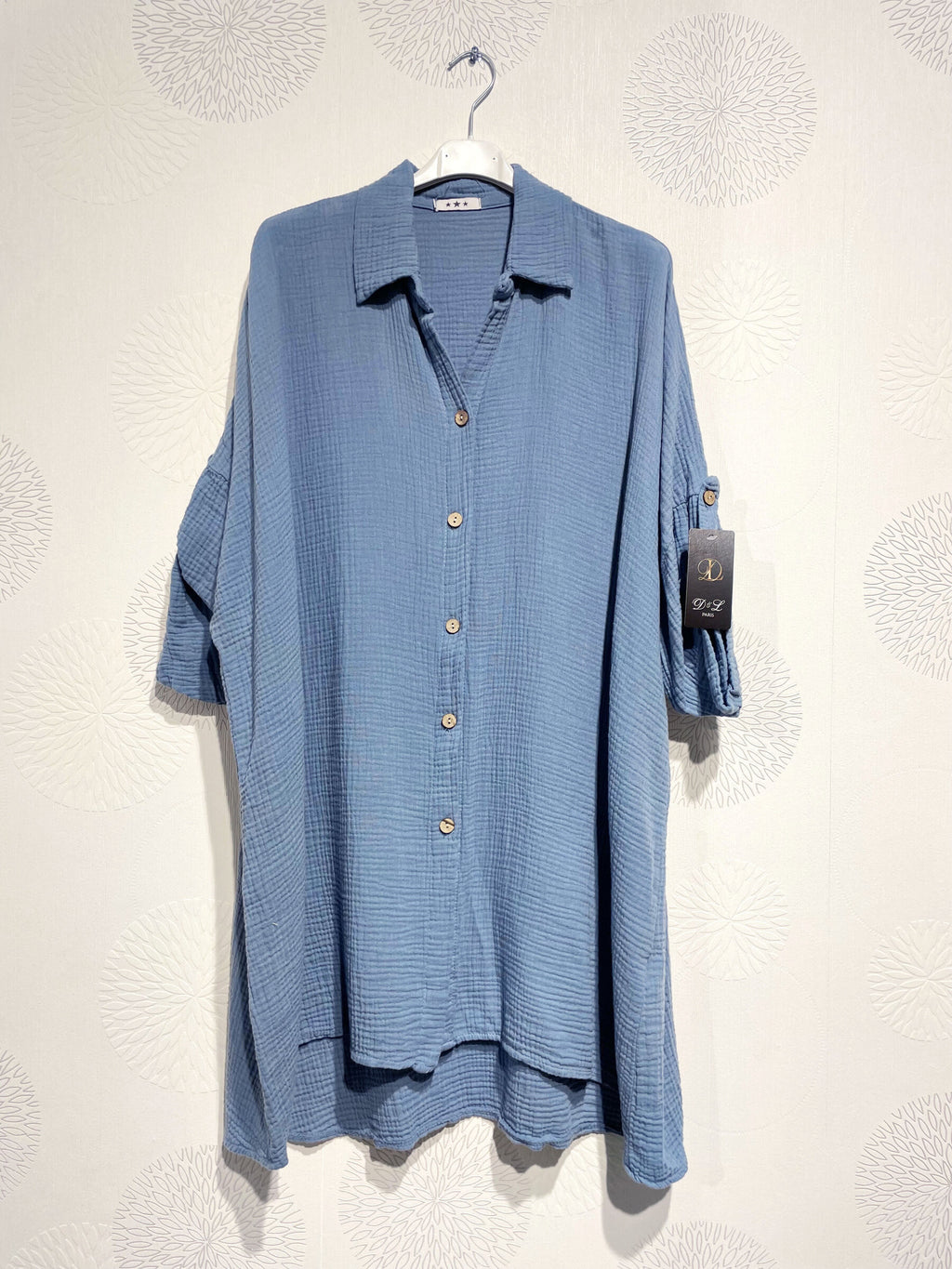 Plus Size Large size buttoned shirt in double cotton gauze T40 to T58
