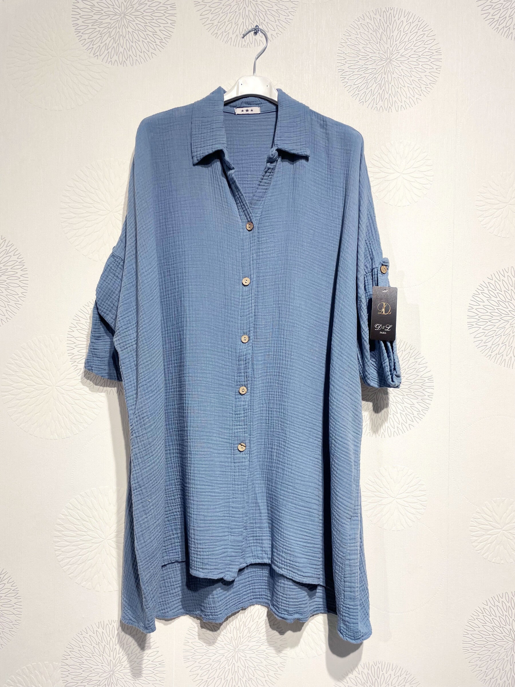 Plus Size Large size buttoned shirt in double cotton gauze T40 to T58