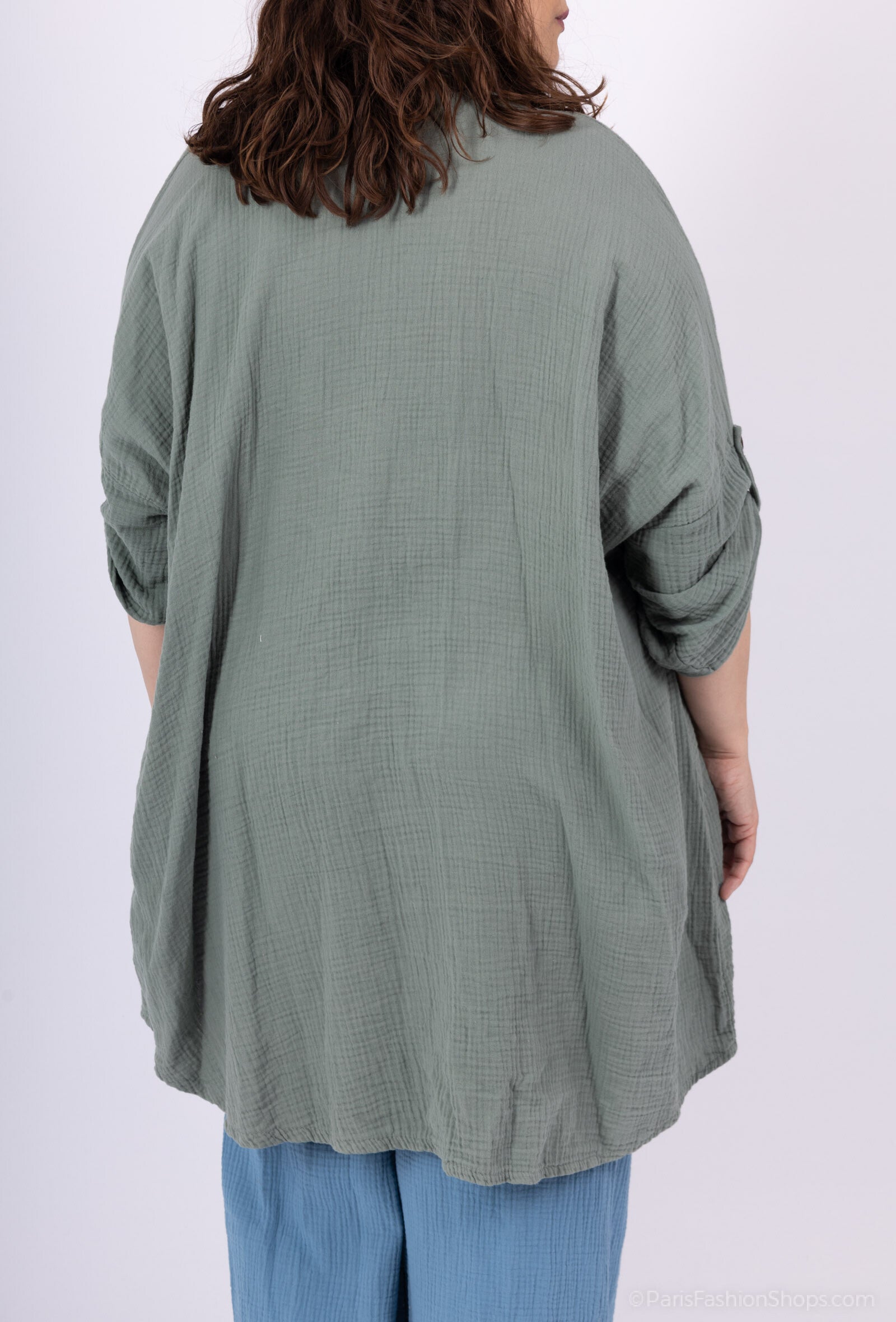 Plus Size Buttoned Shirt i Dubbel Bomullsgaze T40 till T58