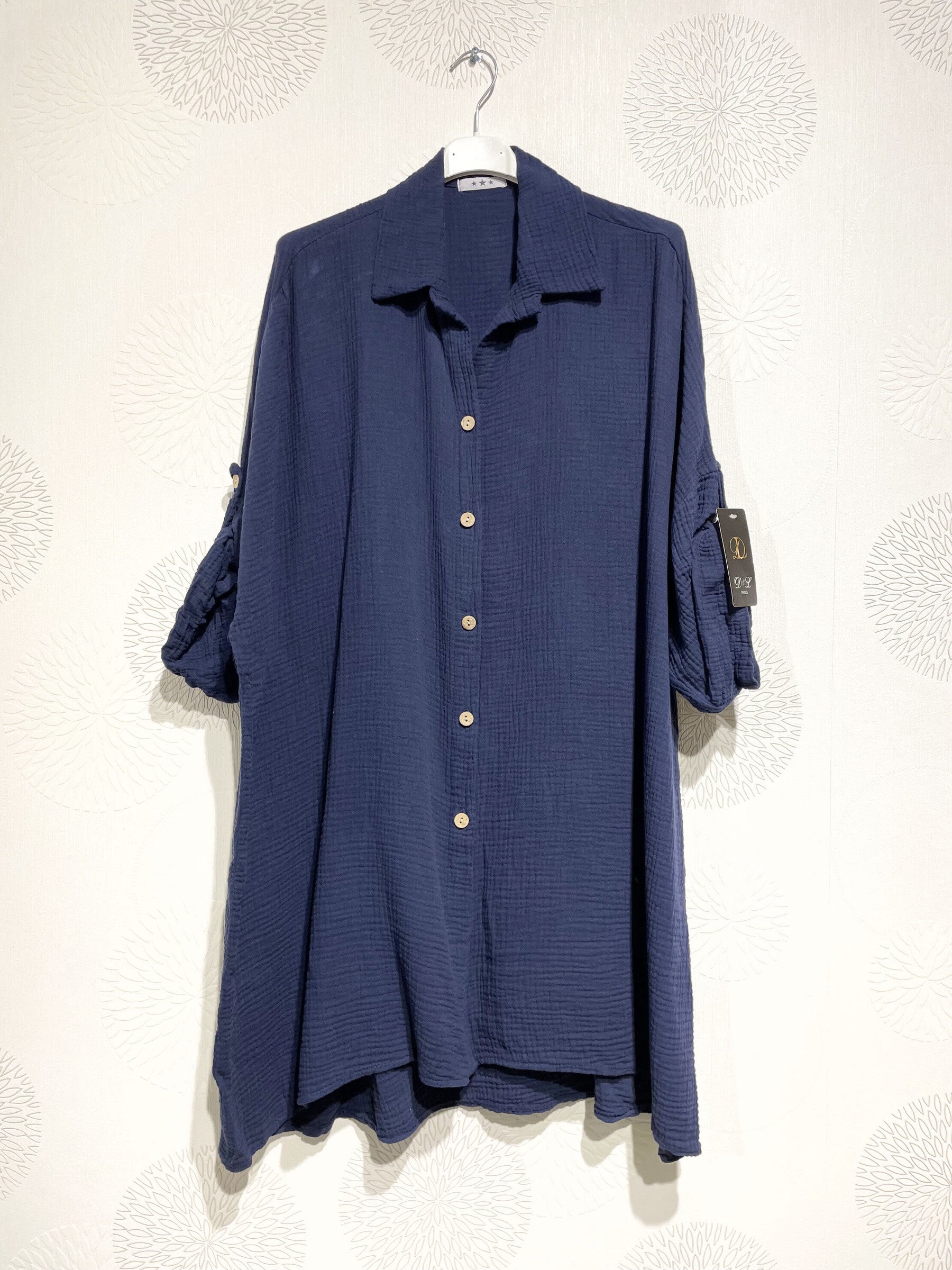 Plus Size Large size buttoned shirt in double cotton gauze T40 to T58