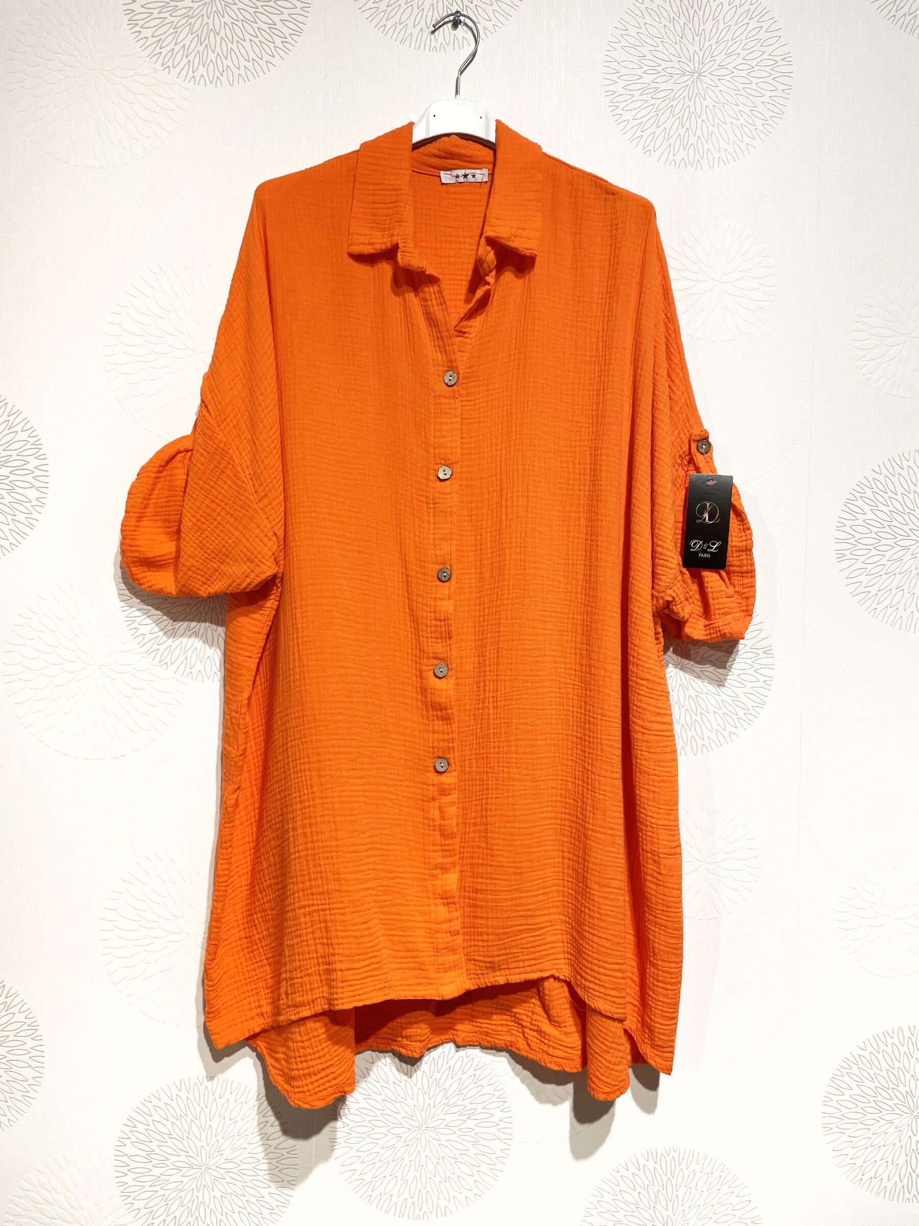 Plus Size Large size buttoned shirt in double cotton gauze T40 to T58