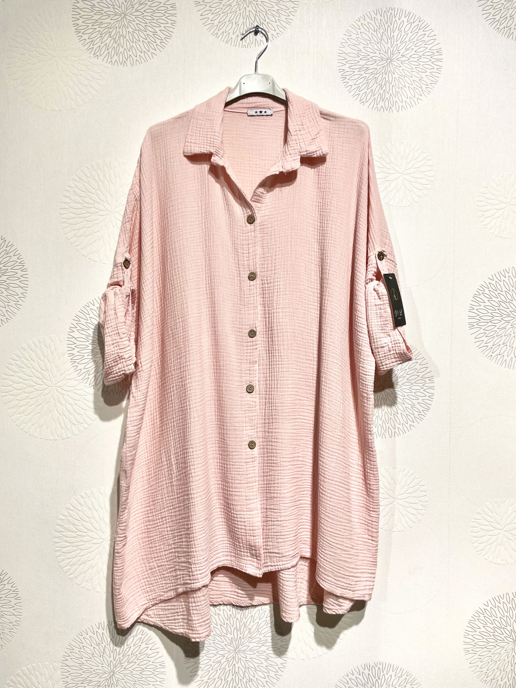 Plus Size Large size buttoned shirt in double cotton gauze T40 to T58
