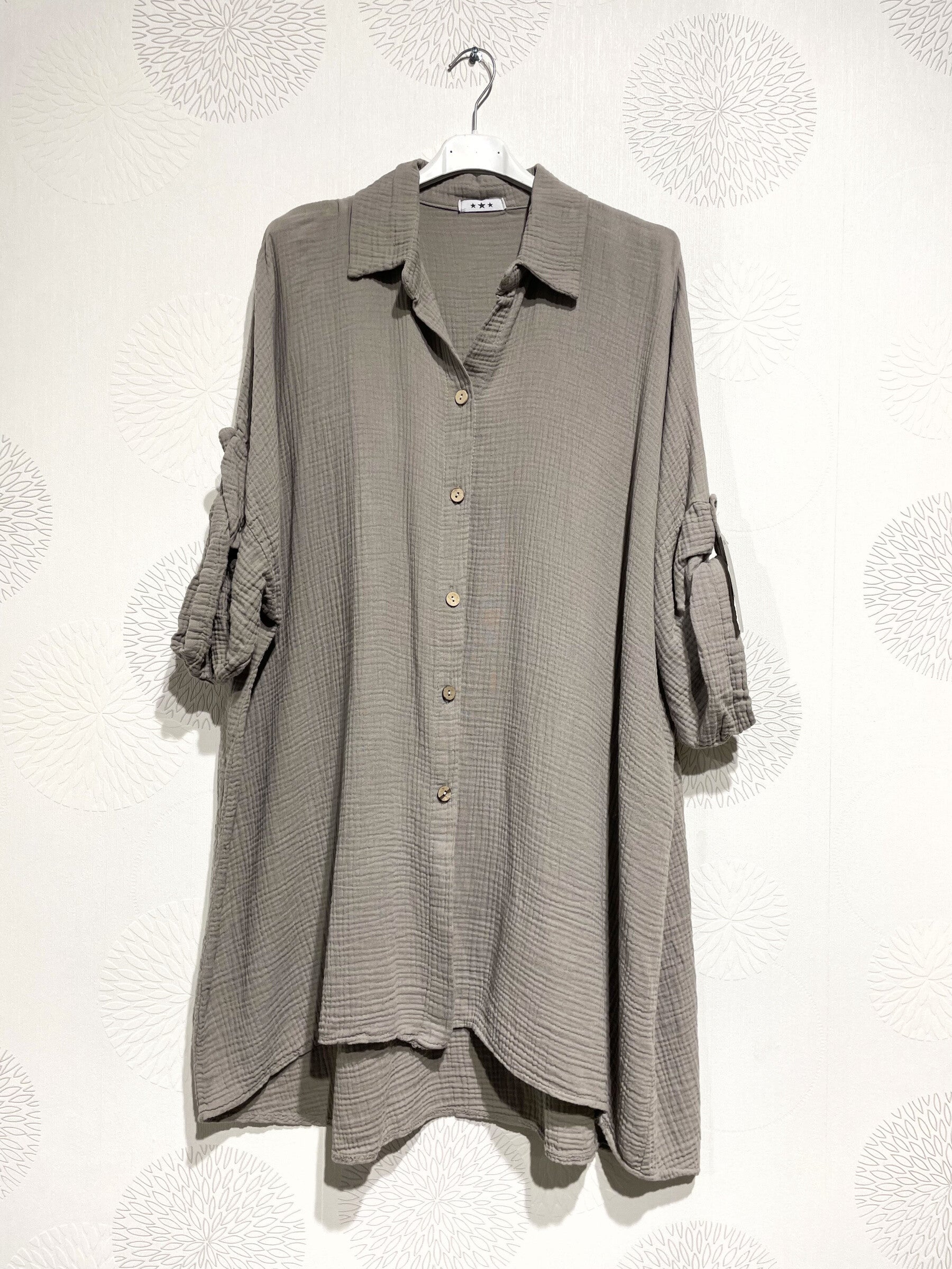 Plus Size Large size buttoned shirt in double cotton gauze T40 to T58