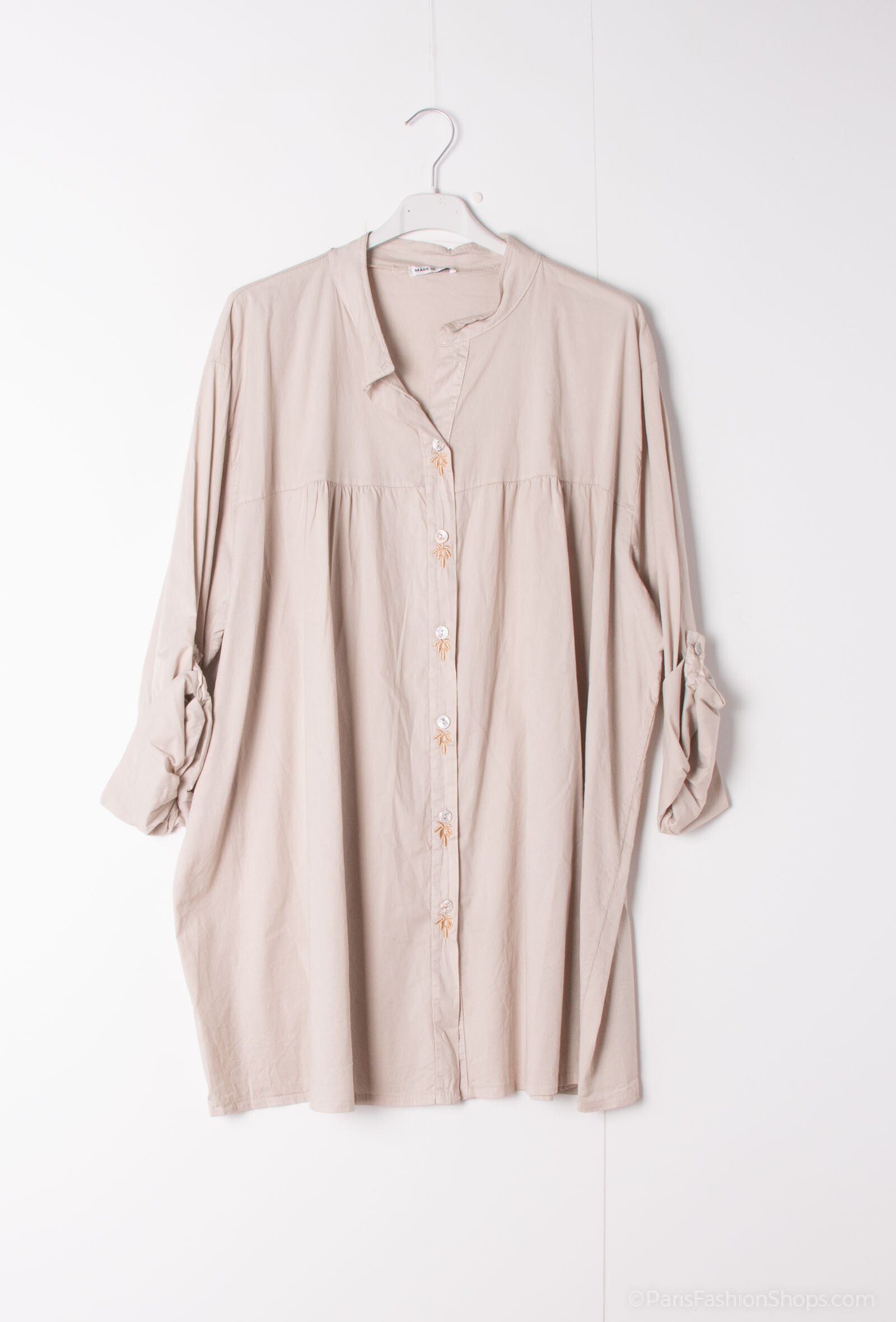 Plus Size Cotton Shirt with Palm Tree Embroideries