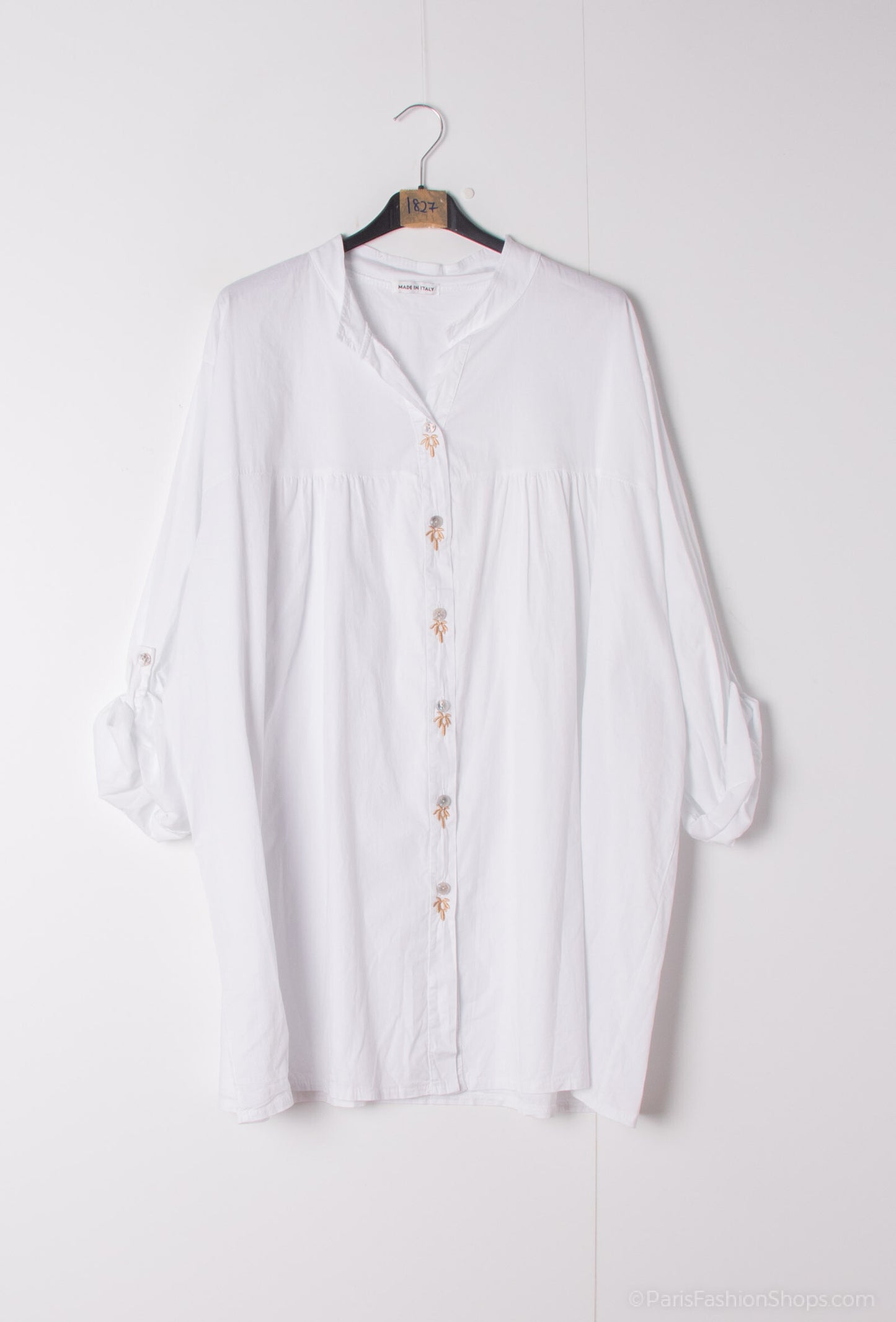 Plus Size Cotton shirt with palm tree embroideries
