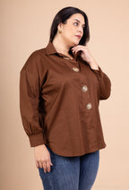 Bomullsskjorta med Solbroscher i Stora Storlekar 38 till 50