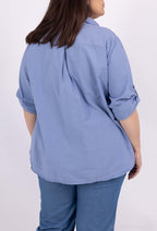 Plus Size Bomullsskjorta med Bladbroderier