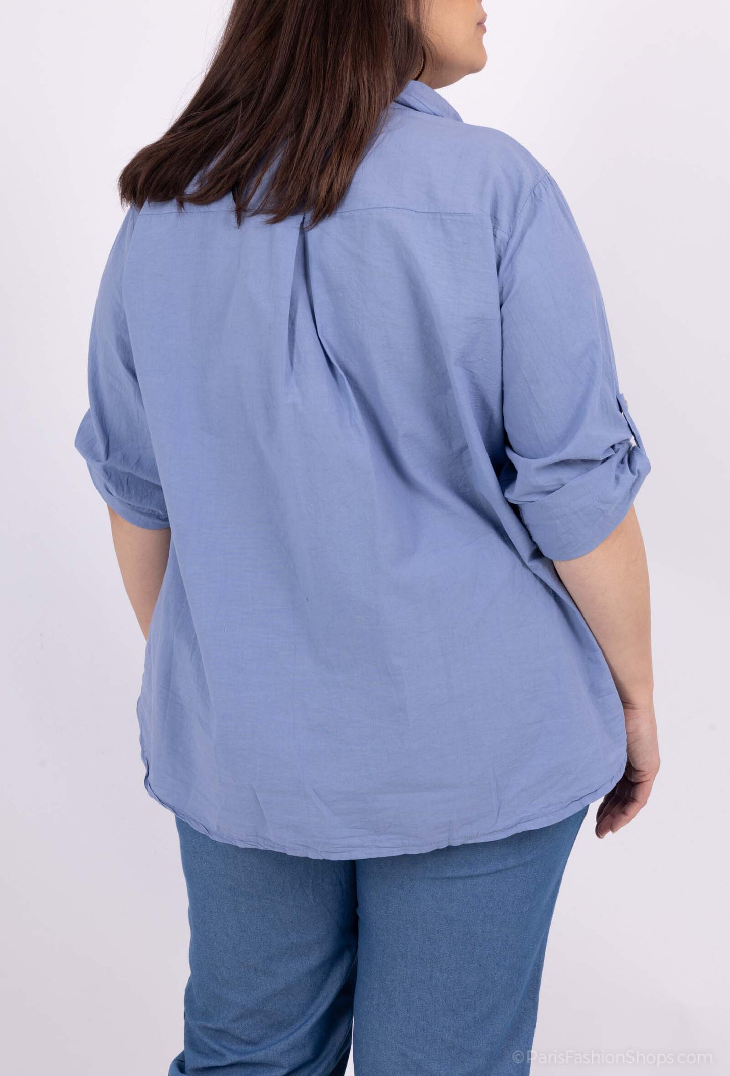 Plus Size Cotton Shirt with Leaf Embroideries