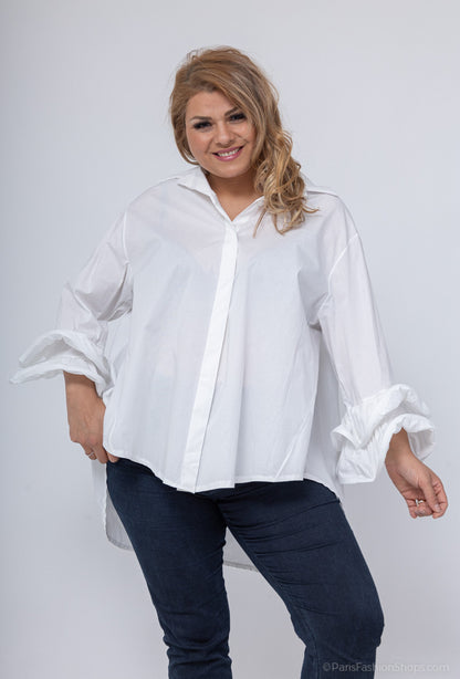 Plus Size Poplin cotton shirt with puffed sleeves