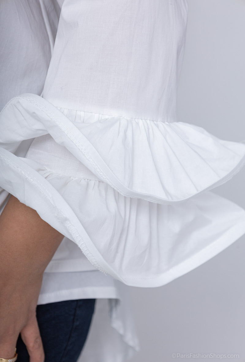 Poplin bomullskjorta med puffärmar i Stor Storlek