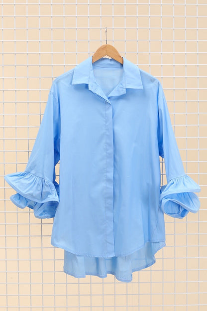 Plus Size Poplin cotton shirt with puffed sleeves